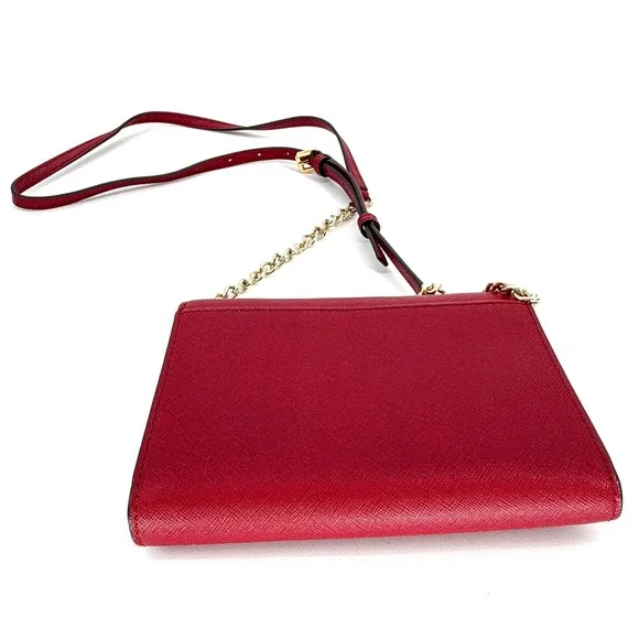 Michael Kors Jet Set Travel Saffiano Leather Crossbody Red - Gold Chain Strap EC - Picture 5 of 15